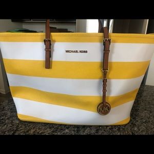 Yellow and white sailer stripe tote